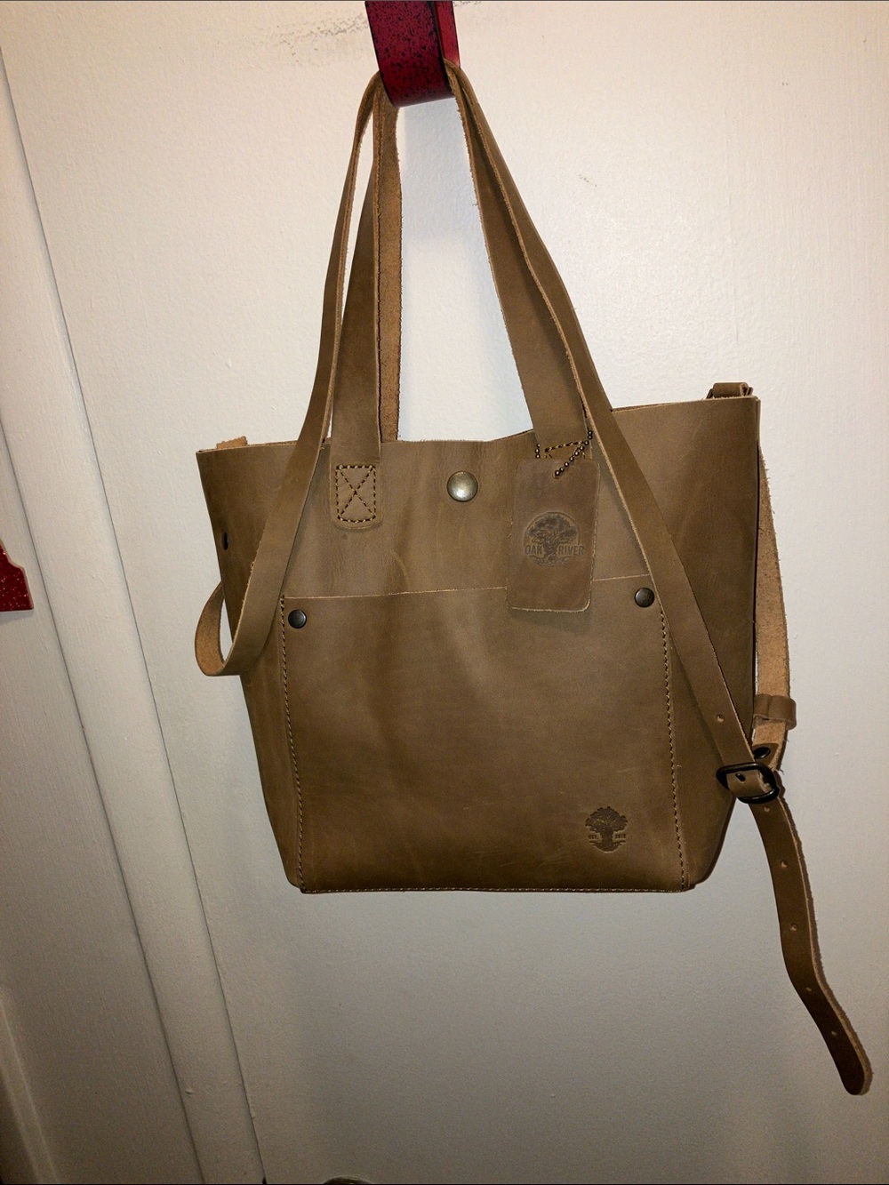 Oak River Women's Leather Crossbody Tote With Double Handles 12” X 9”
